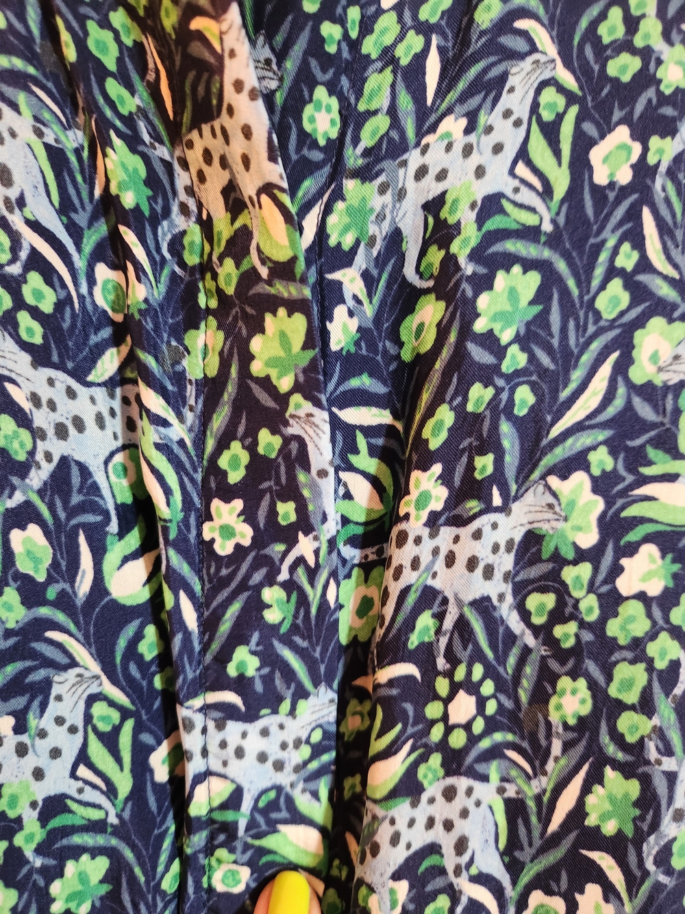 J. Crew Navy Button-Down Shirt with Green and Light Blue Cheetah Floral Print - Picture 6 of 6